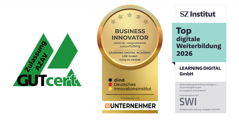 Zertifizierung Gutcert, Auszeichnung Siegel Business Innovator und SZ Siegel